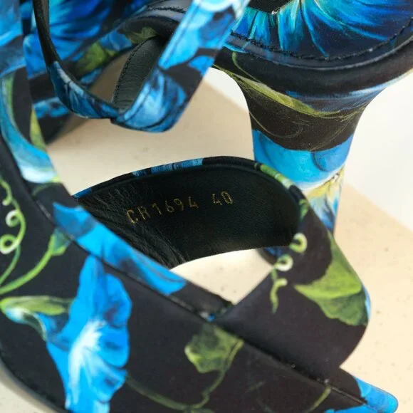 Dolce & Gabbana Keira Floral Ankle Strap Platform Sandals, Blue, Size 40 - Picture 6 of 13
